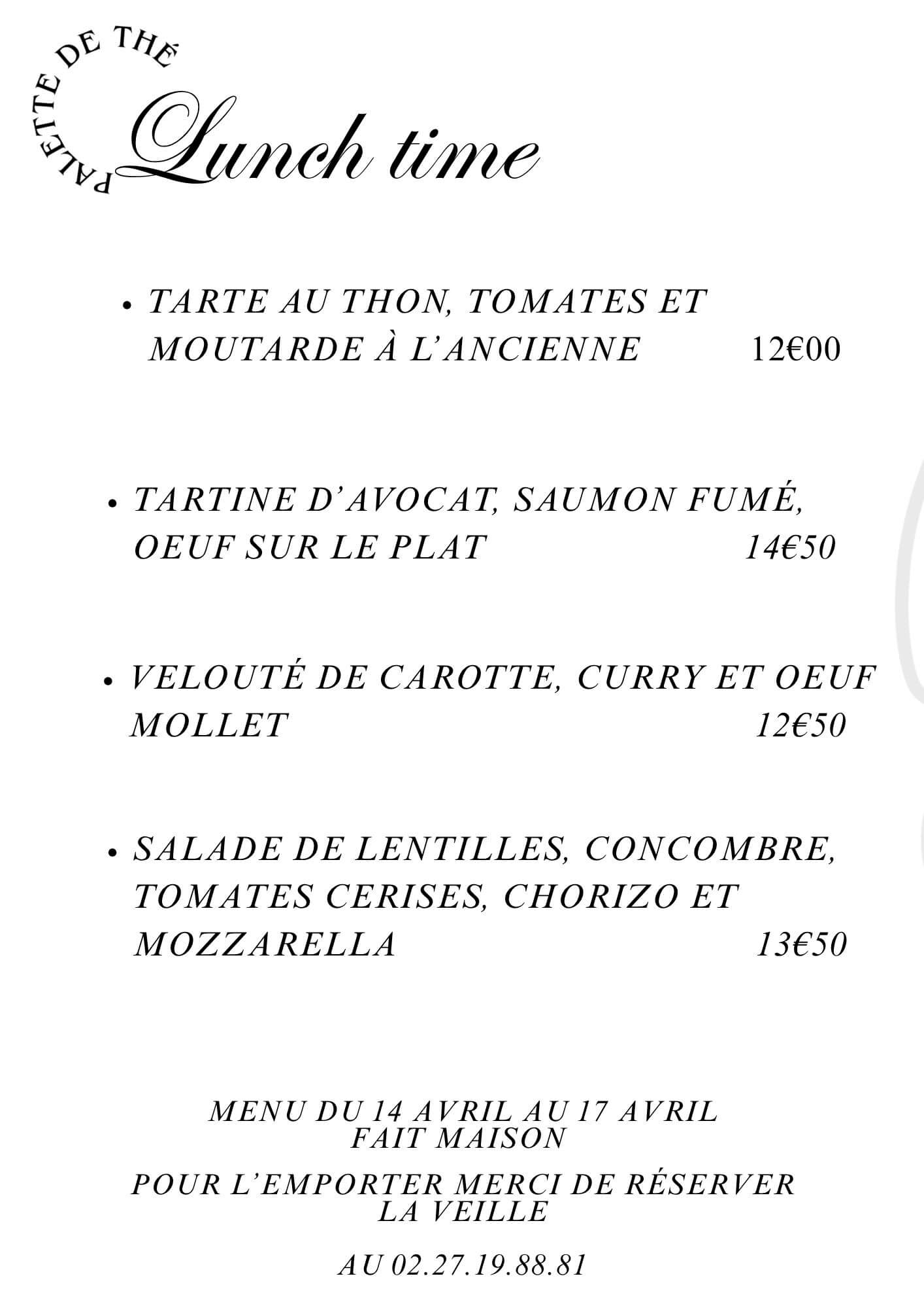 Menu du jour Palette de thé