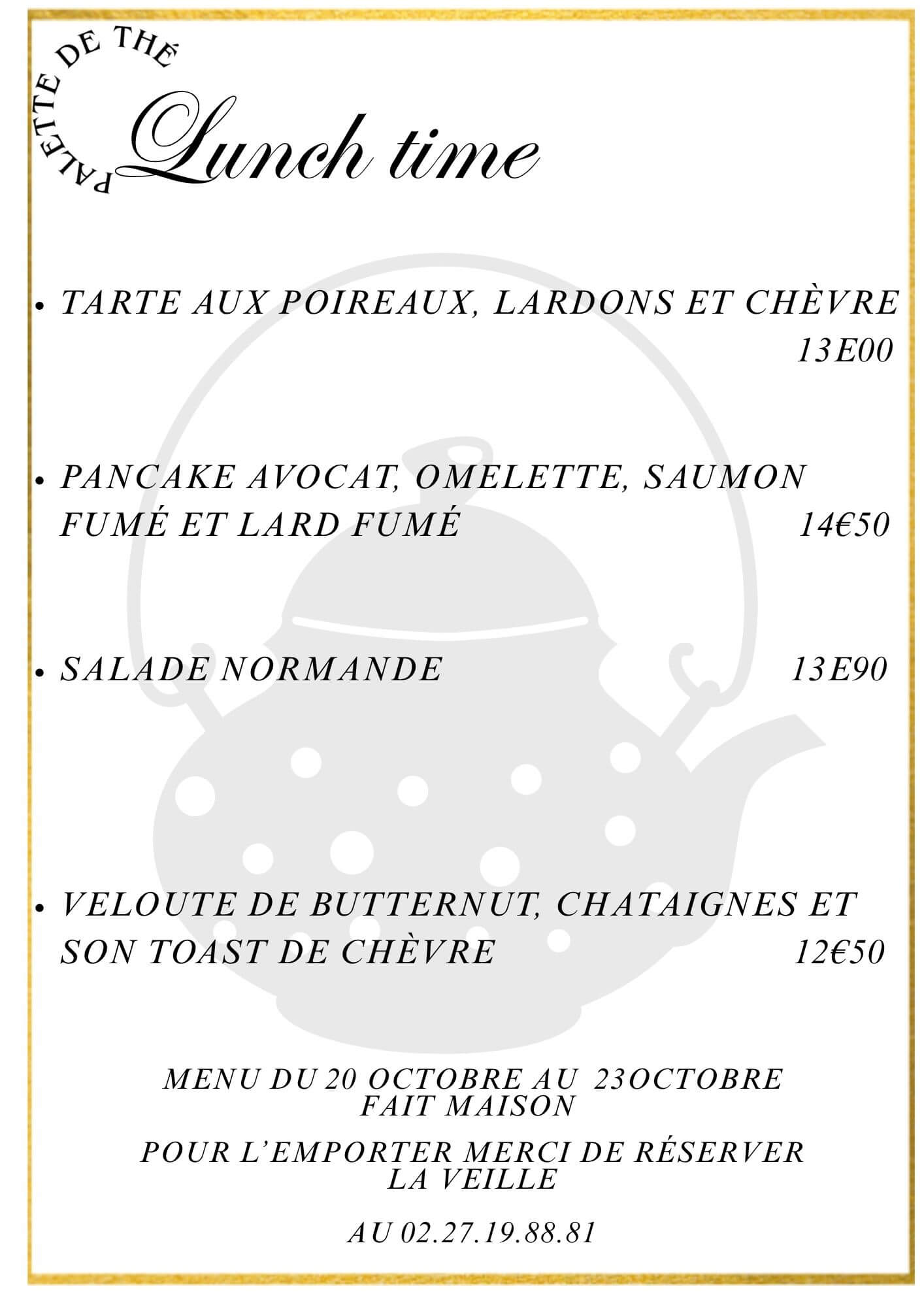 Menu du jour Palette de thé